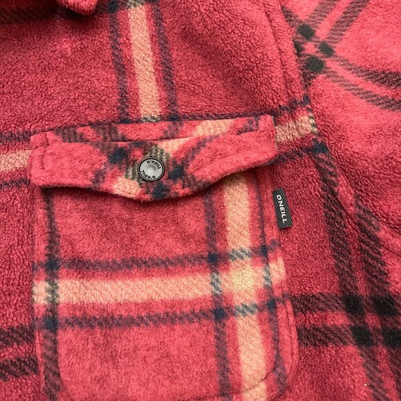 ONeill Sherpa Lined Flannel Shacket Mens Sz L Tartan Long Sleeve Button Up Shirt - Picture 3 of 10